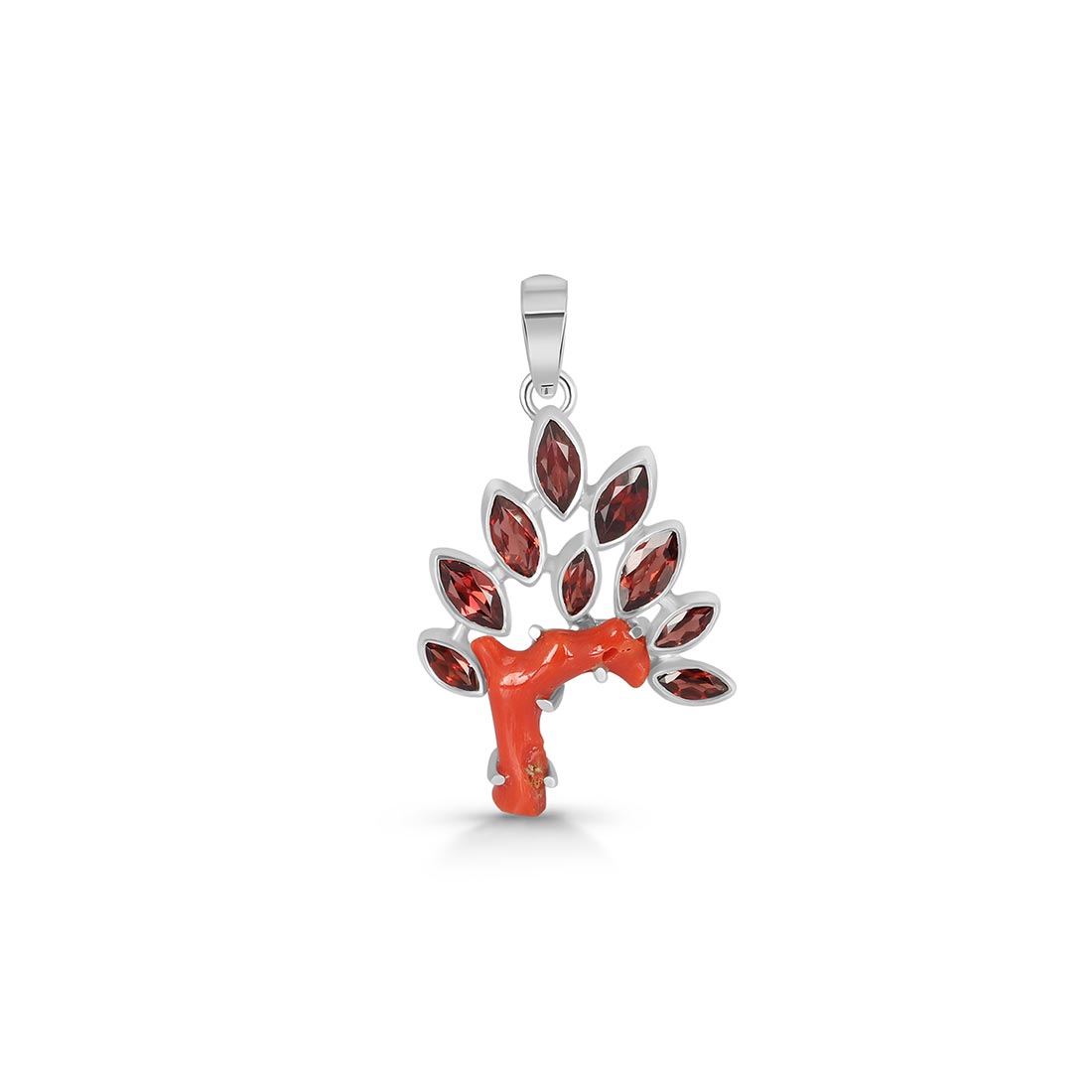 Red Coral & Garnet Pendant-(COR-P-32)